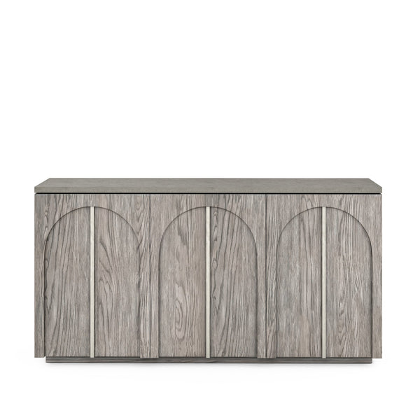 A.R.T. Furniture Vault Credenza - Elegant New Traditional Buffet In Mink Finish With Adjustable Shelves & Modern Design Gray Parawood Solids,White Oak Veneers 285252-2354
