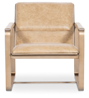 Hooker Furniture Cooper Firenze Ghiaia Leather Lounge Chair With Gold Frame, Armless Sculptural Design For Luxe Spaces CC900-01-081