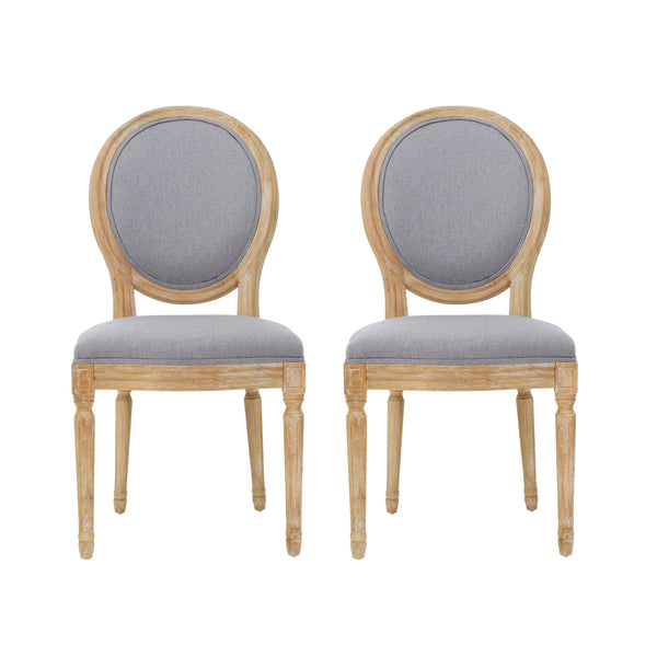English Elm Kd French Country Rubberwood Dining Chairs Fluted Legs Padded Seat Set of 2 60352.00LGY