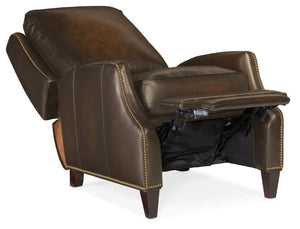 Hooker Furniture Kerley Handcrafted Push-Back Recliner In Sarzana Top-Grain Leather With Dark Walnut Base For Comfort Brown RC260-PB-086