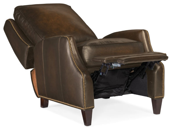 Hooker Furniture Kerley Handcrafted Push-Back Recliner In Sarzana Top-Grain Leather With Dark Walnut Base For Comfort Brown RC260-PB-086