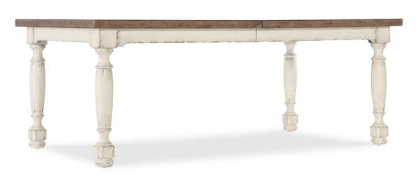 Hooker Furniture Americana Farmhouse Dining Table With 22" Leaf — Two-Tone Honey Top, Distressed Daisy Base, Seats 8 Whites/Creams/Beiges 7050-75200-02