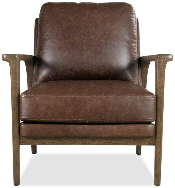Hooker Furniture Ashland Top-Grain Leather Club Chair In Valeris Chocolate With Exposed Dark Wood Arms, Plush Comfort CC228-086