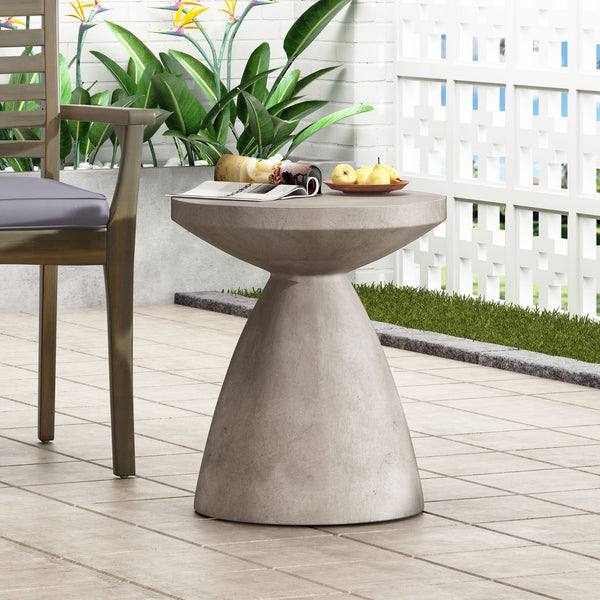 English Elm Outdoor Lightweight Concrete Hourglass Pedestal Side Table for Patio or Terrace 73455.00