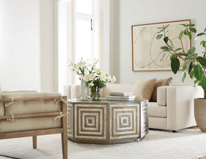 Hooker Furniture Commerce Octagonal Cocktail Table In Striped Mango Wood Finish With Plinth Base, Casters, Durable Craftsmanship Light Wood 7228-80022-05