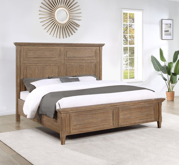 English Elm Steve Silver - Riverdale Rustic King Bed Dark Brown – Hand-Stained Driftwood Wood, Beveled Panels & Tapered Legs B081S00211