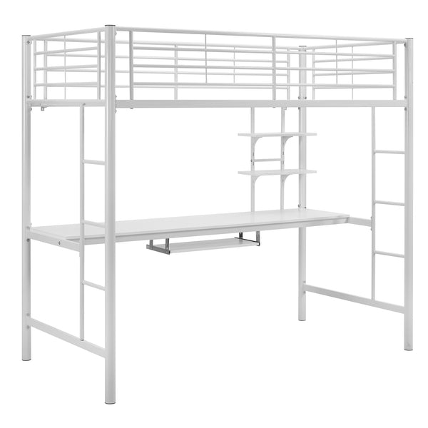 Twin Metal Loft Bed Workstation White BLWSWH Walker Edison
