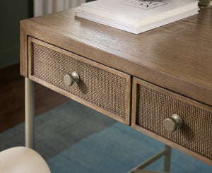 Hooker Furniture Sonnet Roomy Writing Desk With White Oak Veneer, Woven Cane Drawers & Reversible Insert — Versatile Workspace 6072-10458-85