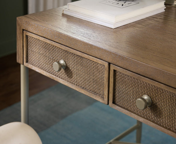 Hooker Furniture Sonnet Roomy Writing Desk With White Oak Veneer, Woven Cane Drawers & Reversible Insert — Versatile Workspace 6072-10458-85