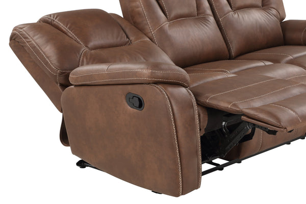 English Elm Steve Silver - Katrine Chestnut Brown PU Manual Reclining Sofa with Padded Arms, Headrest & Coil-Spring Comfort (82.5") B081P157314