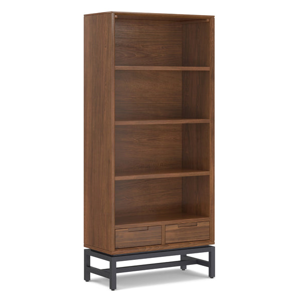 English Elm Banting Mid-Century Bookcase - Stylish Walnut Veneer With Adjustable Shelves & Industrial Frame B136P158467