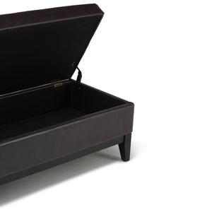English Elm Oregon Storage Ottoman Bench with Tray — Midnight Vegan Faux Leather, Tufted Seating, Lift-Top Storage Dark Brown B136P158184