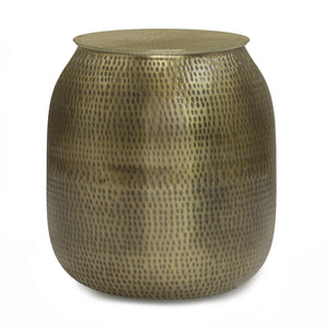 English Elm Griffen Handcrafted Metal Storage Accent Table with Removable Top, Hammered Antique Copper Finish, Multipurpose End Table Gold B136P158972