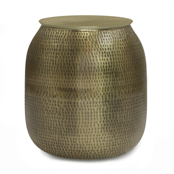 English Elm Griffen Handcrafted Metal Storage Accent Table with Removable Top, Hammered Antique Copper Finish, Multipurpose End Table Gold B136P158972