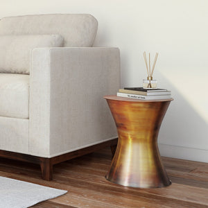 English Elm Kenton Handcrafted Metal Side Table in Tarnished Brass Finish — Hourglass Accent End Table, 15" B136P159003