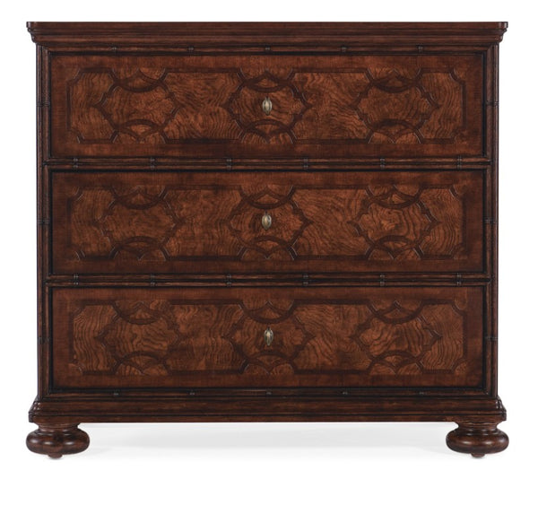 Hooker Furniture Charleston Maraschino Cherry Three-Drawer Nightstand With Walnut Inlay, Usb Charging & Self-Closing Drawers 6750-90116-85