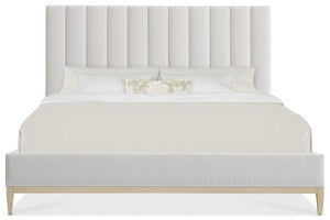 Hooker Furniture Cascade Queen Upholstered Bed With Channeled Headboard, Wolf Pearl Fabric & Terrain Oak Base 88.75 L x 81.25W x 62.00H 6120-90366-80