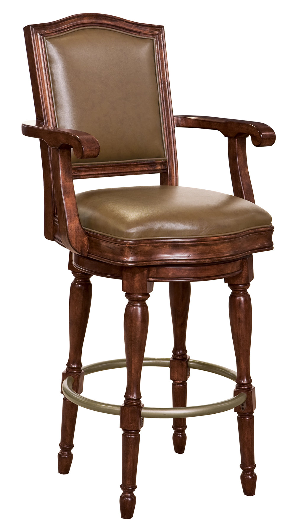 Hekman Furniture 697027 Swivel Barstool With Brown Faux Leather Cushion And Antique Brass-finish Footrest For Comfort Hampton Cherry Cheers Bar Stool 697027