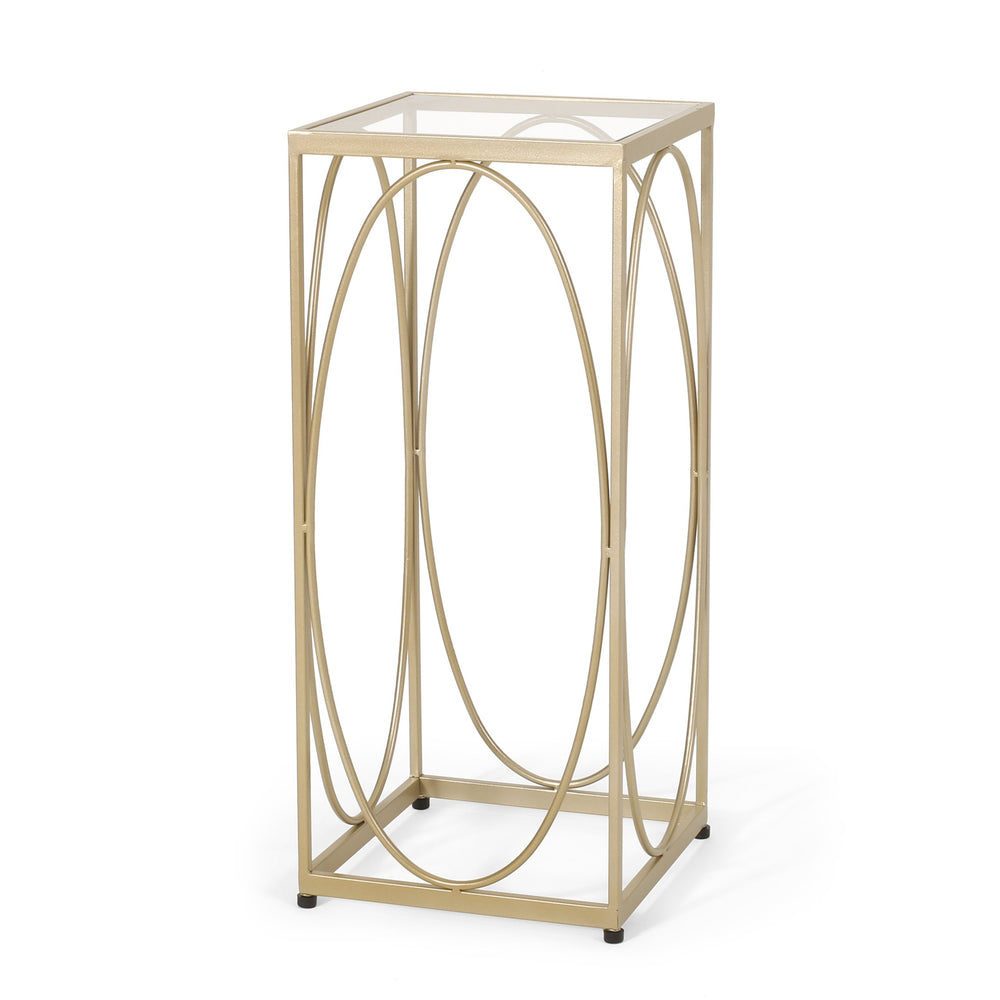 English Elm Christopher Knight Home® - END TABLE Champagne Iron Oval Accent with Tempered Glass Top, Modern Glam Side Table 11.85"x27.75" 71941.00
