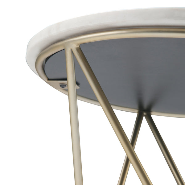 English Elm Gabon Marble Accent Table White Top with Gold Hairpin Legs — Modern End/Side Table, 18" H B136P159932