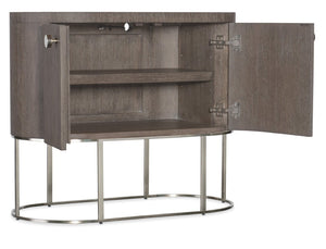 Hooker Furniture Modern Mood Oval Nightstand With Floating Metal Base, Quartersawn Oak Veneer, Soft-Close Doors, Cable Management Medium Brown 6850-90317-89