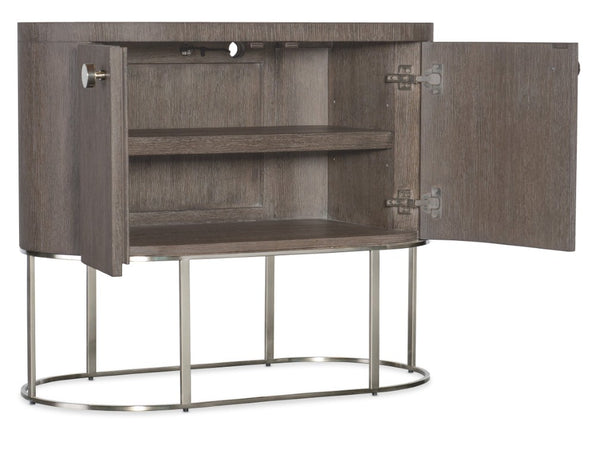 Hooker Furniture Modern Mood Oval Nightstand With Floating Metal Base, Quartersawn Oak Veneer, Soft-Close Doors, Cable Management Medium Brown 6850-90317-89