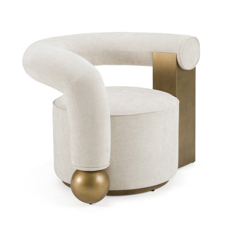 VIG Furniture Tranquil Beige Sculptural Accent Chair With Antique Brass Accents, Mid-Century Comfort & Durable Build VGFA-CE2005-BGE