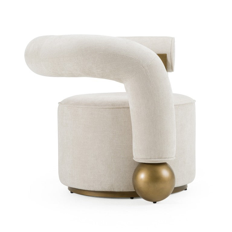 VIG Furniture Tranquil Beige Sculptural Accent Chair With Antique Brass Accents, Mid-Century Comfort & Durable Build VGFA-CE2005-BGE