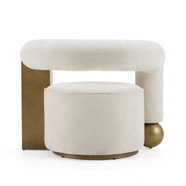 VIG Furniture Tranquil Beige Sculptural Accent Chair With Antique Brass Accents, Mid-Century Comfort & Durable Build VGFA-CE2005-BGE