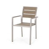 Christopher Knight Home® - Noble House - Cape Coral Outdoor Modern Aluminum Dining Chair with Faux Wood Seat - Set of 2