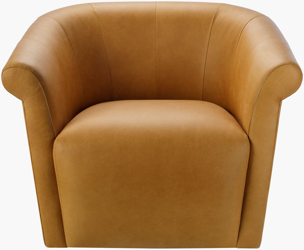 Surya Trumpet Swivel Chair - Luxurious Leather Upholstery, Modern Design, Durable Stainless Steel Base, 29" H Upholstery, Camel,Base, Metallic ,Silver Leather,Stainless Steel,Polyurethane Foam,Feather Blend Tre-001