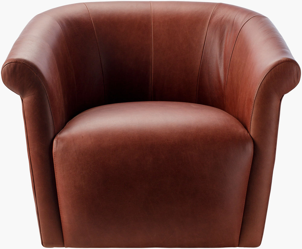 Surya Trumpet Swivel Chair - Luxurious Leather Upholstery, Modern Design, Durable Stainless Steel Base, 29" H Upholstery, Rust,Base, Metallic ,Silver Leather,Stainless Steel,Polyurethane Foam,Polyurethane Foam,Feather Blend Tre-002