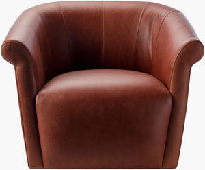 Surya Trumpet Swivel Chair - Luxurious Leather Upholstery, Modern Design, Durable Stainless Steel Base, 29" H Upholstery, Rust,Base, Metallic ,Silver Leather,Stainless Steel,Polyurethane Foam,Polyurethane Foam,Feather Blend Tre-002