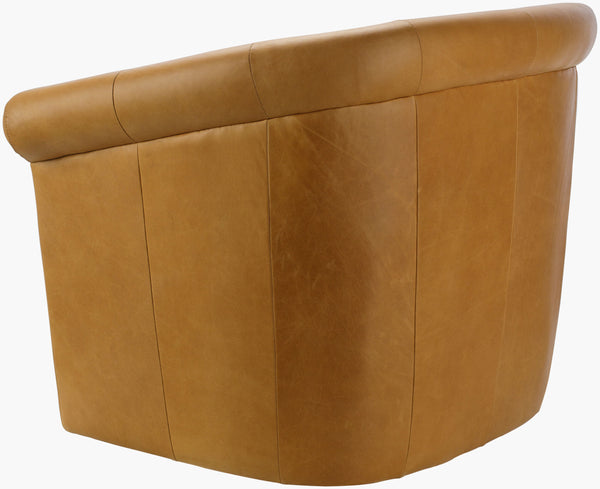 Surya Trumpet Swivel Chair - Luxurious Leather Upholstery, Modern Design, Durable Stainless Steel Base, 29" H Upholstery, Camel,Base, Metallic ,Silver Leather,Stainless Steel,Polyurethane Foam,Feather Blend Tre-001