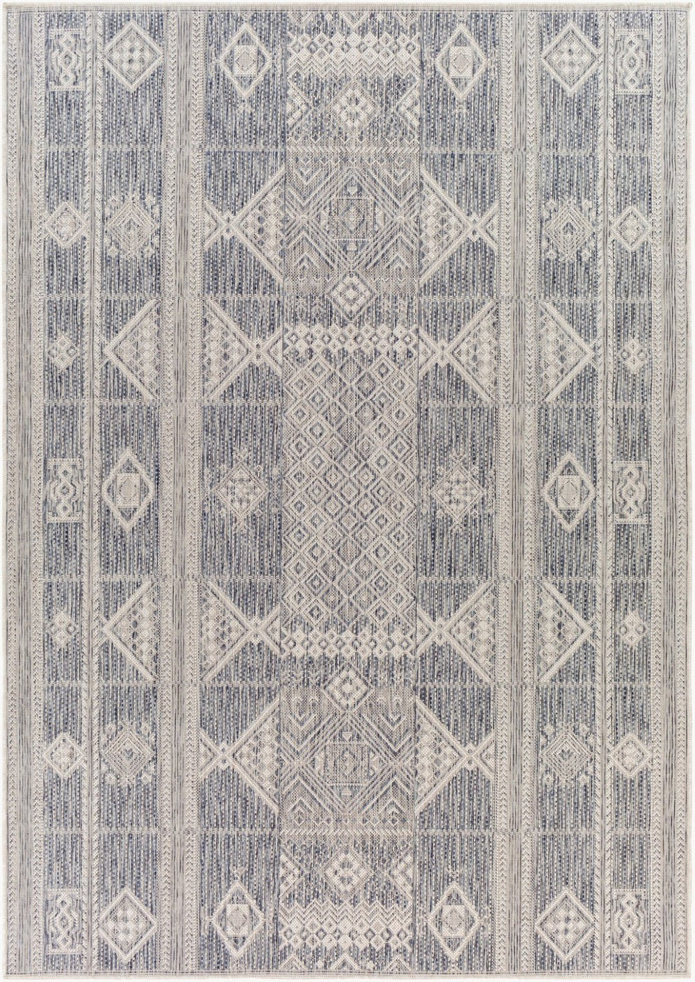Livabliss Tuareg Global Pattern Flatweave Polypropylene Rug for Indoor Outdoor Living Spaces Dark Blue, Crea 6'7" x 9' TRG2305-679