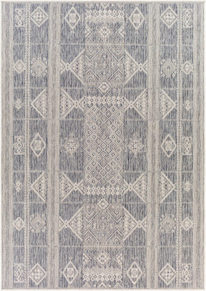 Livabliss Tuareg Global Pattern Flatweave Polypropylene Rug for Indoor Outdoor Living Spaces Dark Blue, Crea 6'7" x 9' TRG2305-679