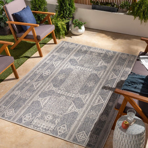 Livabliss Tuareg Global Pattern Flatweave Polypropylene Rug for Indoor Outdoor Living Spaces Dark Blue, Crea 6'7" x 9' TRG2305-679