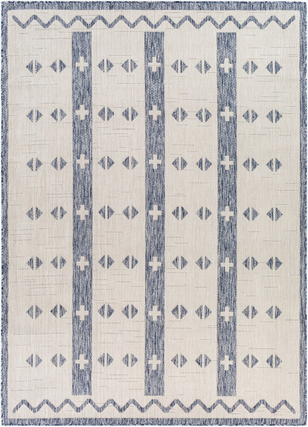 Livabliss Tuareg Bohemian Global Geometric Polypropylene Area Rug for Living Room or Entryway Cream, Dark Blu 9'2" x 12' TRG2308-9212
