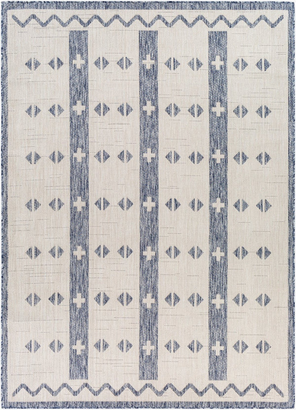 Livabliss Tuareg Bohemian Global Geometric Polypropylene Area Rug for Living Room or Entryway Cream, Dark Blu 9'2" x 12' TRG2308-9212
