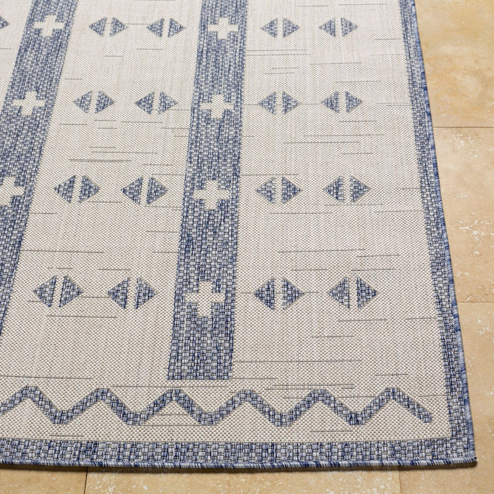 Livabliss Tuareg Bohemian Global Geometric Polypropylene Area Rug for Living Room or Entryway Cream, Dark Blu 9'2" x 12' TRG2308-9212