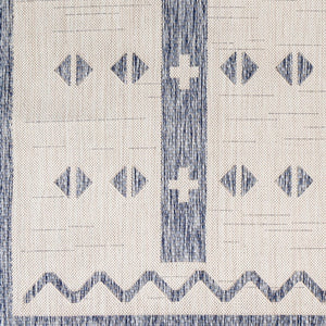 Livabliss Tuareg Bohemian Global Geometric Polypropylene Area Rug for Living Room or Entryway Cream, Dark Blu 9'2" x 12' TRG2308-9212