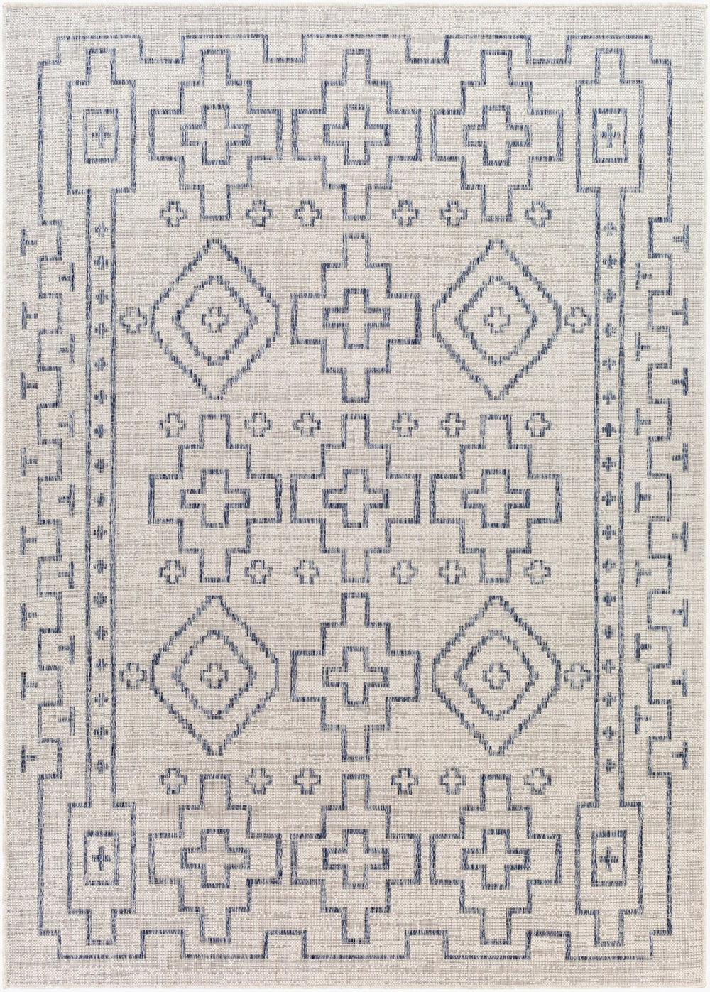 Livabliss Tuareg Flatweave Polypropylene Area Rug Global Pattern Indoor Outdoor Patio Living Room Tan, Pale Blue 6'7" x 9' TRG2316-679