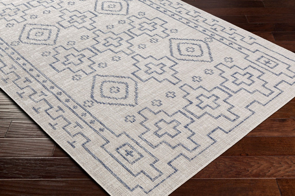 Livabliss Tuareg Flatweave Polypropylene Area Rug Global Pattern Indoor Outdoor Patio Living Room Tan, Pale Blue 6'7" x 9' TRG2316-679