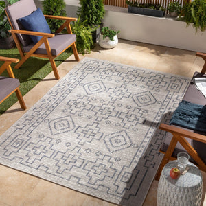 Livabliss Tuareg Flatweave Polypropylene Area Rug Global Pattern Indoor Outdoor Patio Living Room Tan, Pale Blue 6'7" x 9' TRG2316-679