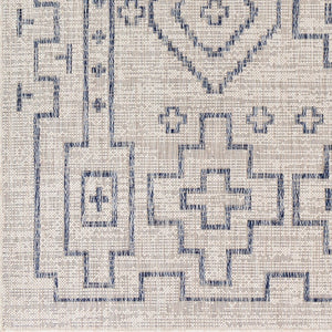 Livabliss Tuareg Flatweave Polypropylene Area Rug Global Pattern Indoor Outdoor Patio Living Room Tan, Pale Blue 6'7" x 9' TRG2316-679