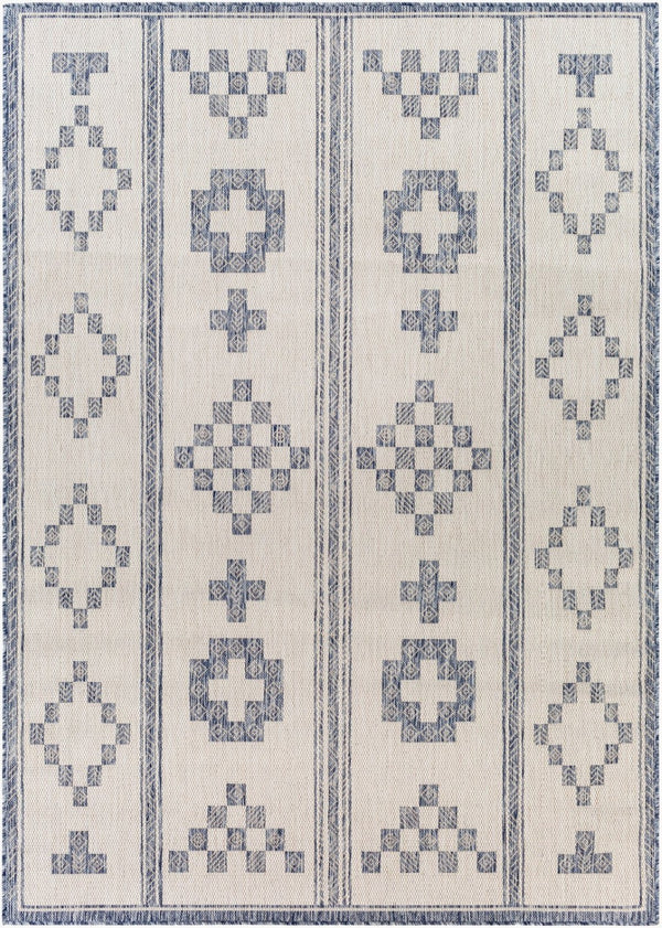Livabliss Tuareg Bohemian Global Flatweave Polypropylene Area Rug for Indoor Outdoor Living Spaces Tan, Pale Blue 6'7" x 9' TRG2318-679