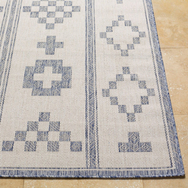 Livabliss Tuareg Bohemian Global Flatweave Polypropylene Area Rug for Indoor Outdoor Living Spaces Tan, Pale Blue 6'7" x 9' TRG2318-679