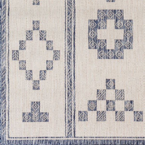 Livabliss Tuareg Bohemian Global Flatweave Polypropylene Area Rug for Indoor Outdoor Living Spaces Tan, Pale Blue 6'7" x 9' TRG2318-679