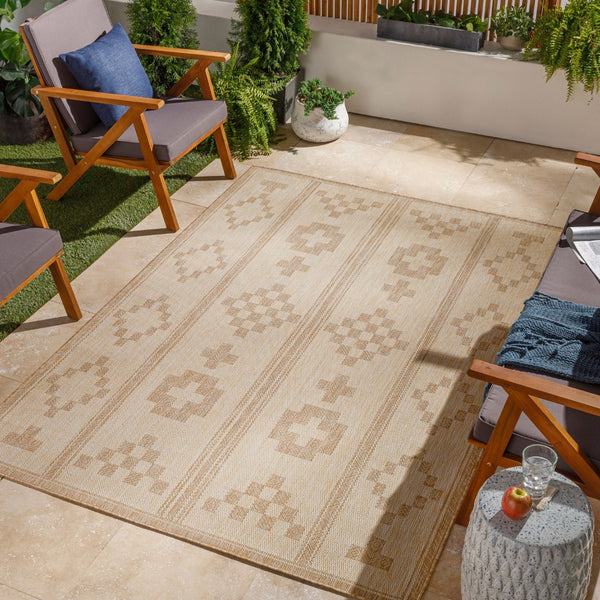 Livabliss Tuareg Global Pattern Flatweave Polypropylene Area Rug for Living Room or Patio Cream, Light Be 7'10" x 10' TRG2319-71010