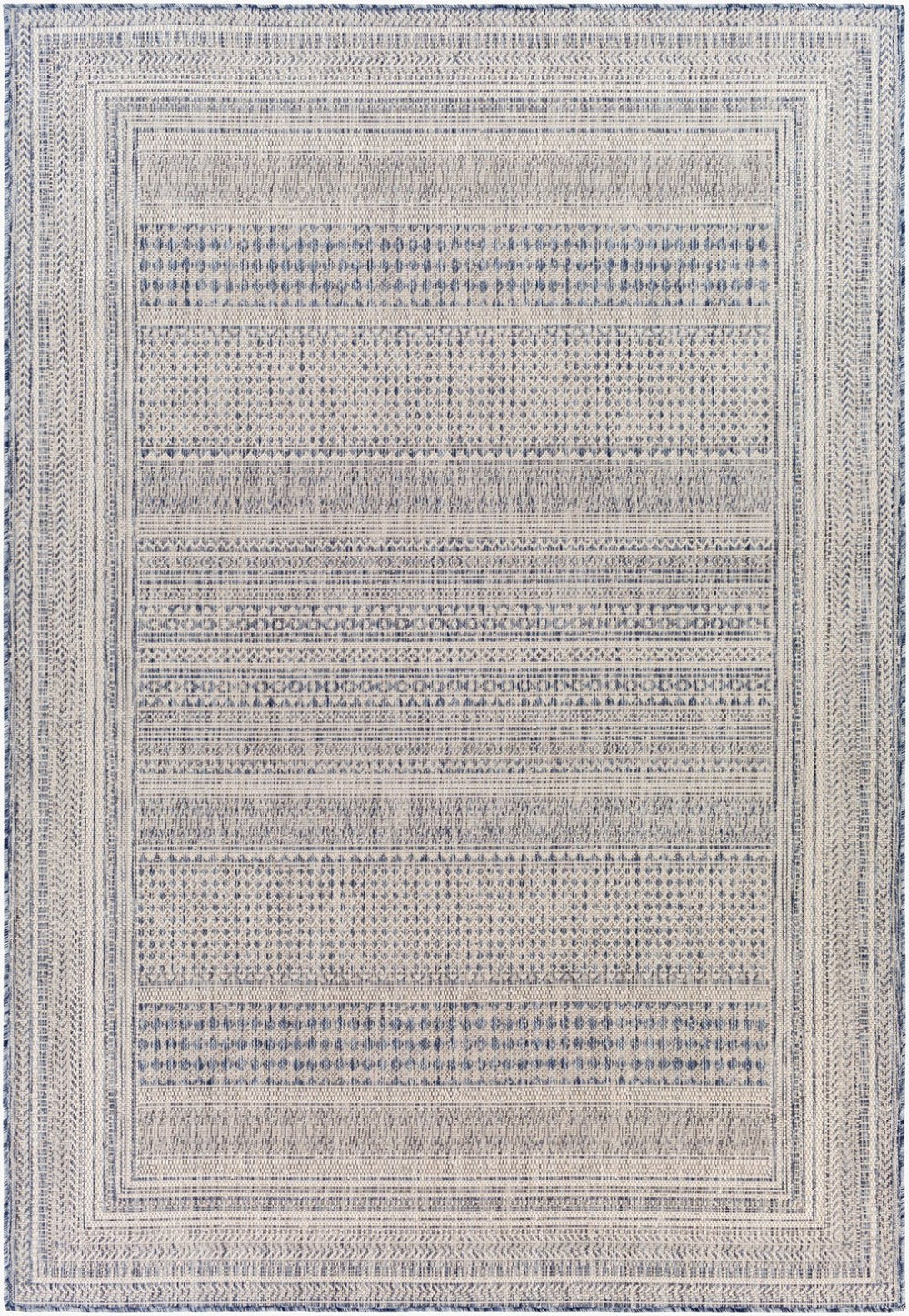 Livabliss Tuareg Geometric Flatweave Polypropylene Area Rug for Indoor Outdoor Living Spaces Dark Blue, Crea 6'7" x 9' TRG2330-679